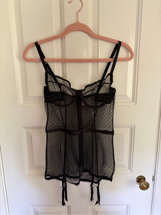 Victoria's Secret Other - Victoria's Secret Black Sheer Dot Mesh Bustier Camisole with Garter Straps